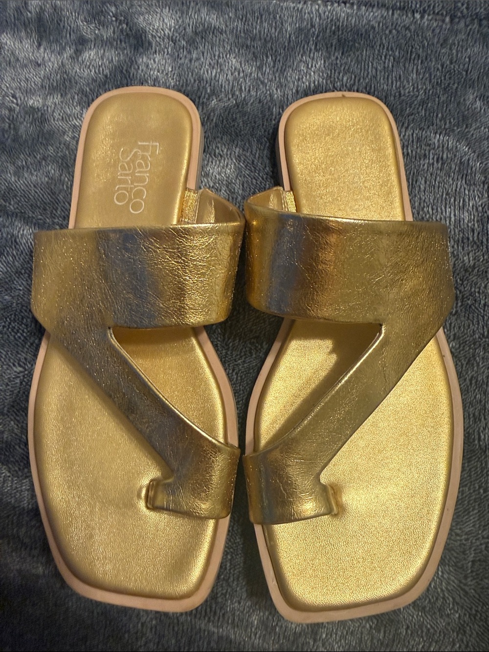 Franco Sarto Gold Metallic Toe-Loop Slide Sandals